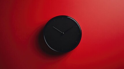 Minimalistic black alarm clock on vibrant red background highlighting simple design and ample copy space for effective marketing use