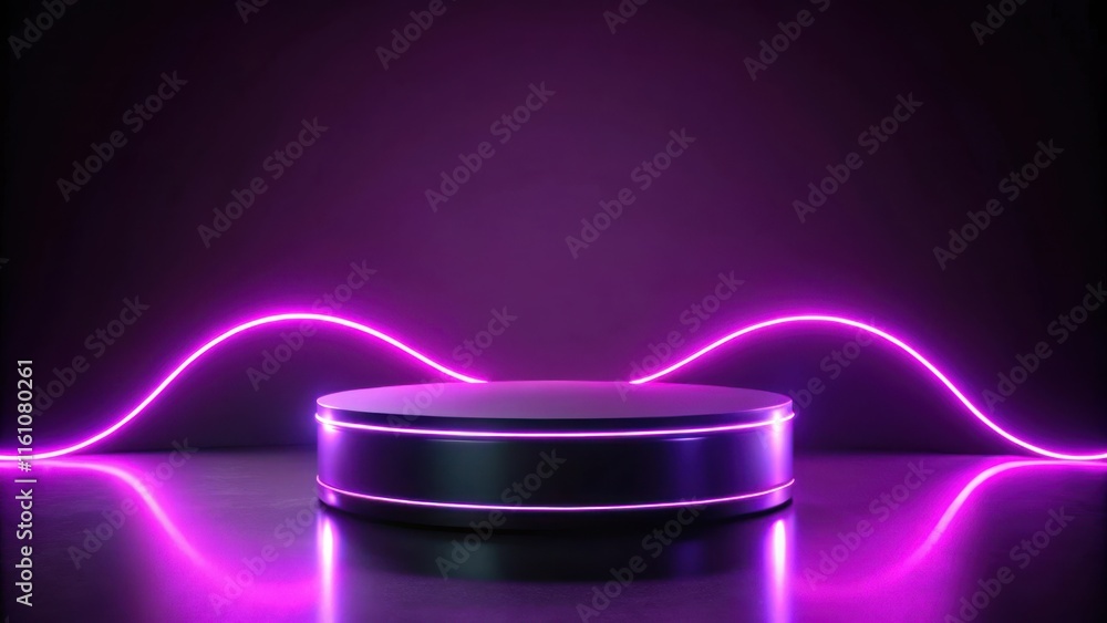 Aufkleber a circular stage illuminated by a vibrant purple neon glow, with the light reflecting off the surfac