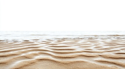 River sand texture with gentle waves and smooth patterns on a tranquil surface isolated against a bright white background