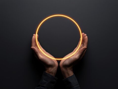 Hands forming a glowing circle, symbolizing wholeness and completeness in life