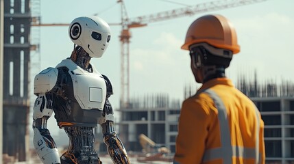 A human and a robot collaborating on a construction site of the future