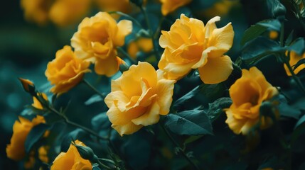 Vibrant Yellow Roses in Lush Garden Setting Capturing Natural Beauty and Elegance of Floral Composition