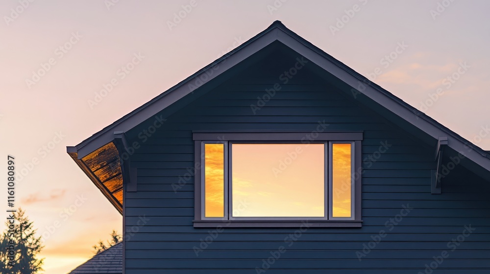 Poster corner of a house highlighting a blank digital display with sunset reflecting through the window for