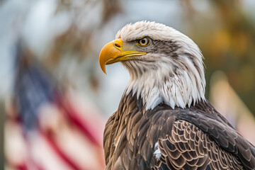 Obraz premium Bald eagle is staring at the camera with its beak open.