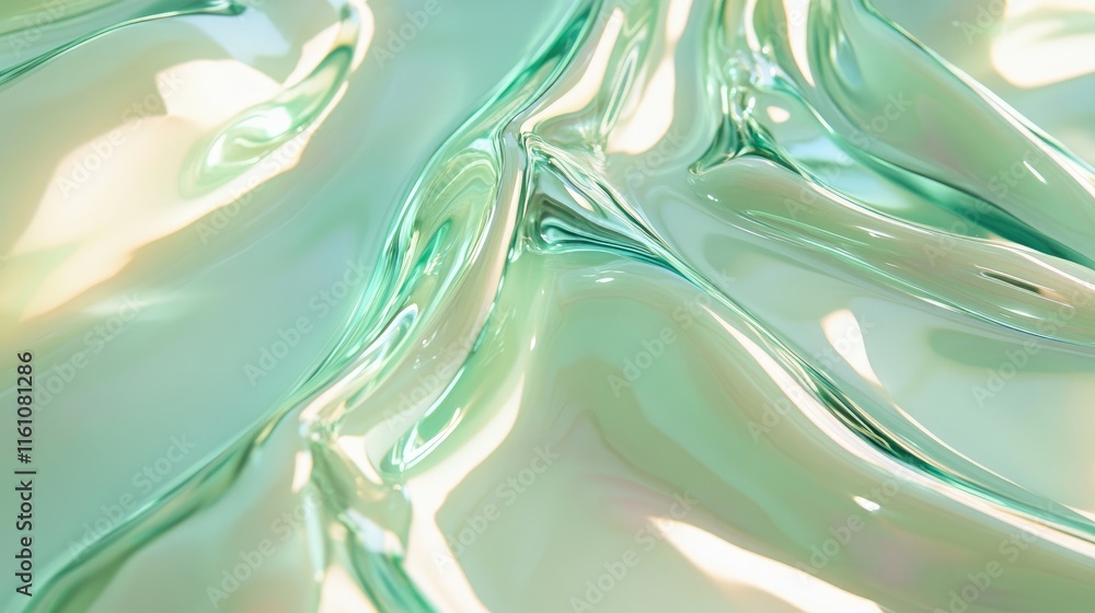 Poster pastel green fluid texture with light reflection and gradient effect suitable for abstract backgroun