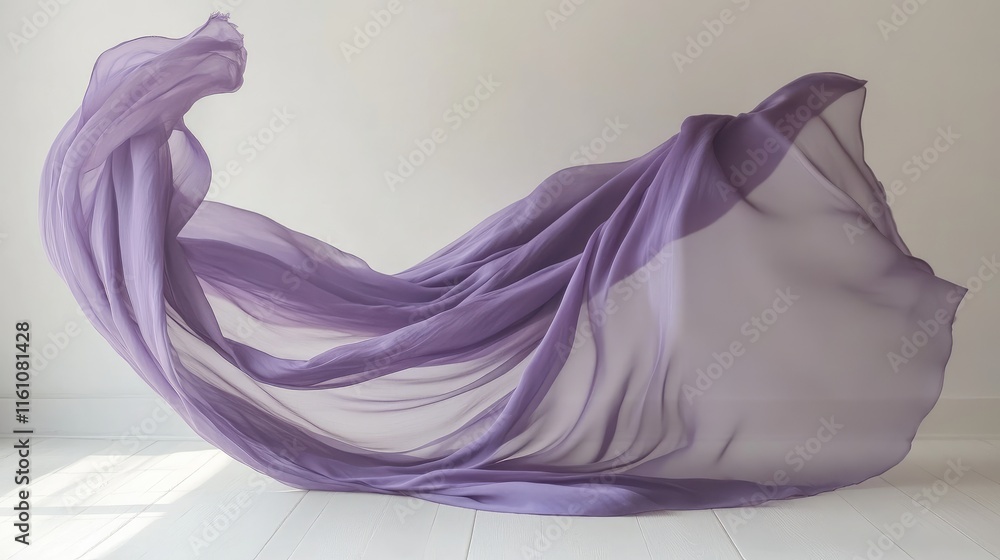 Poster pastel violet silk fabric gracefully draping and flowing against a soft light background creating an