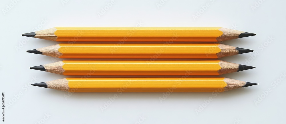 Poster pencils neatly arranged in a straight line on a light background representing study education and cr