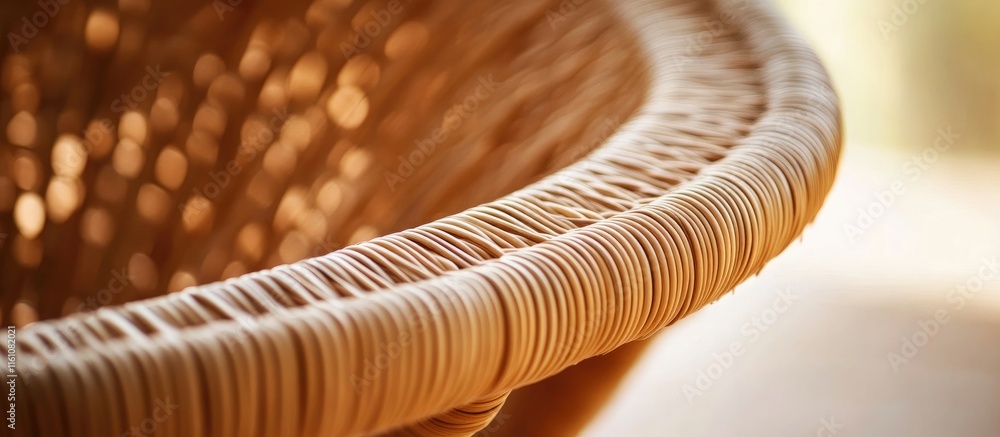 Aufkleber curved woven rattan furniture close up showcasing intricate details and texture with empty space for