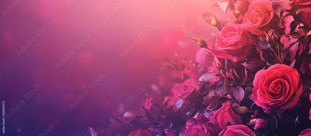 Aufkleber vibrant arrangement of pink and deep red roses with a dreamy background and space for custom text or