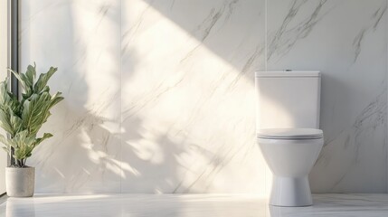 Modern Bathroom Interior with Minimalist White Toilet and Natural Light Inviting Product Display Space