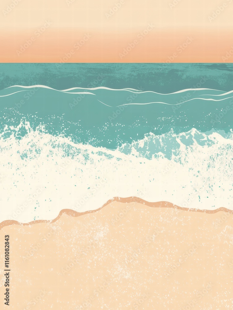 Poster Relaxing beach view with soft waves and warm sunset colors creating a serene atmosphere for reflection. Generative AI