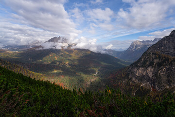 View over the Dolomites from Lago di Sorapis trail