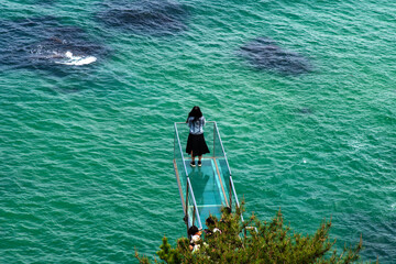 high-angle view of the tourist on the observatory at the seaside