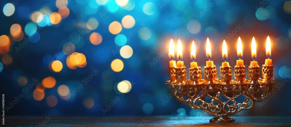Poster shabbat candles glowing vividly against a beautiful bokeh background with space for custom text or m
