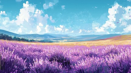 Obraz premium Lavender Field Under a Summer Sky Peaceful Landscape
