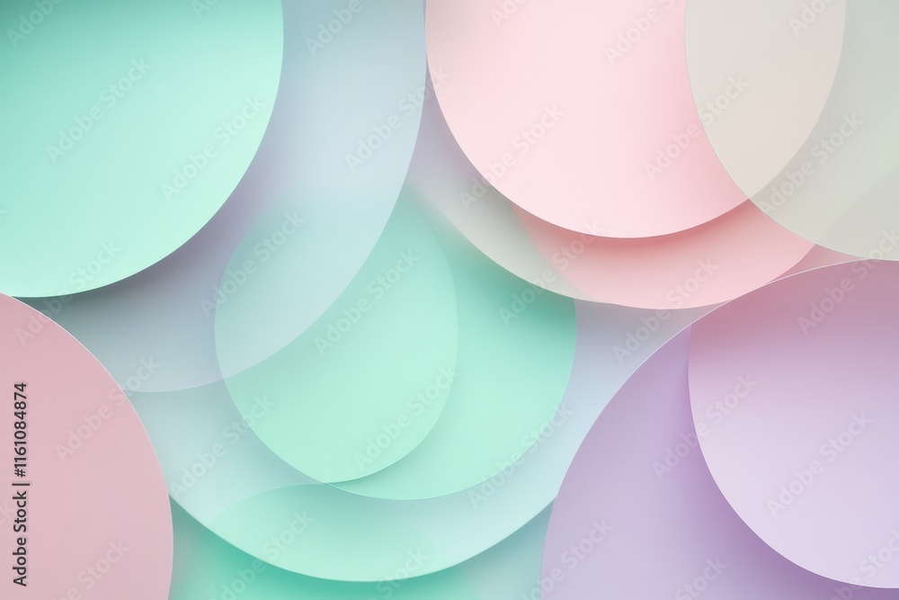 Fototapete abstract composition of overlapping semi transparent circles in soft pastel tones with copy space fo