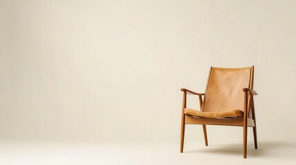 Rustic wood furniture reflects heritage charm. Modern leather chair against a neutral backdrop.
