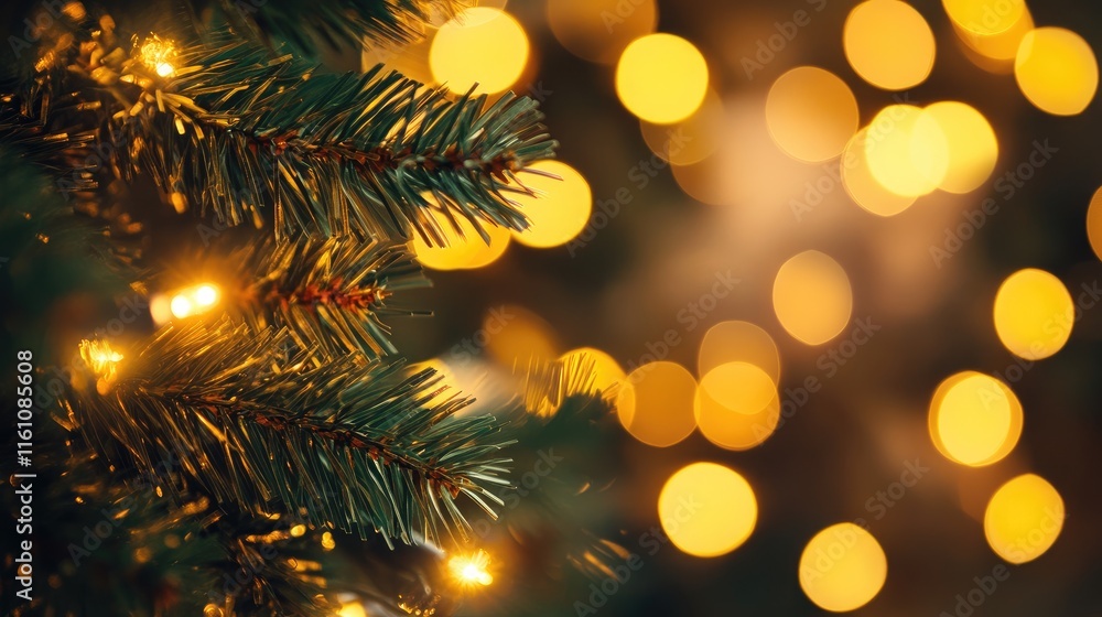 Poster gold textured background with festive illuminated christmas lights and a beautiful bokeh effect for 