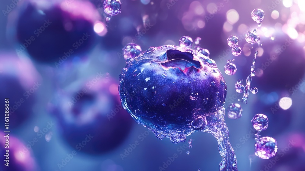 Poster ripe blueberries splashing in water creating a refreshing and vibrant visual effect