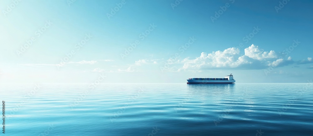 Poster cargo ship transporting containers on calm ocean waters with clear sky and empty space for text for 