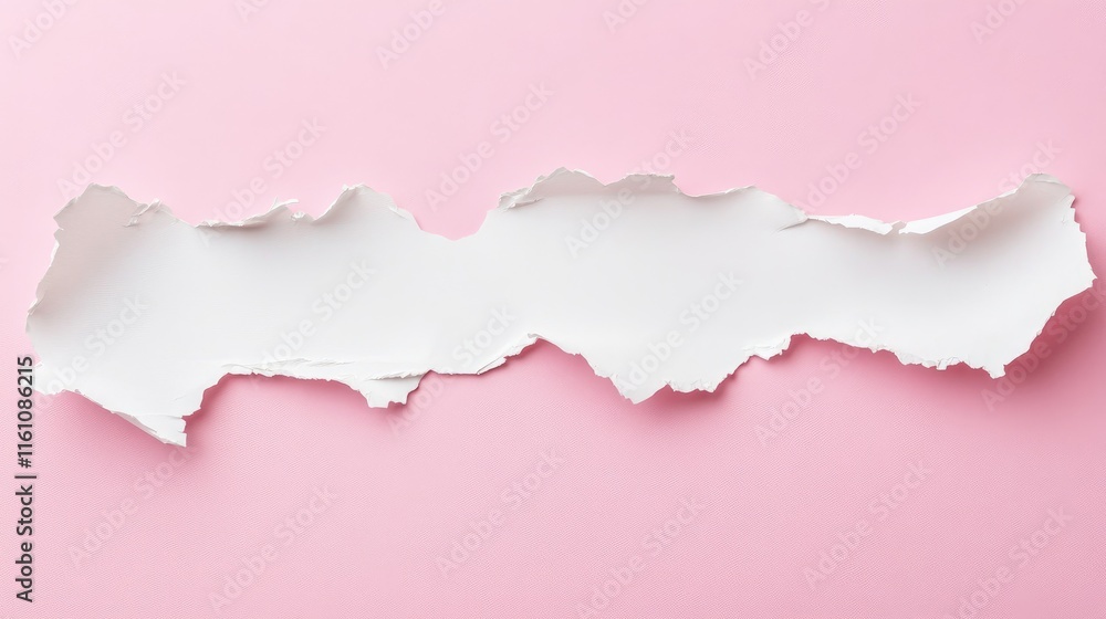 Poster torn white paper texture on soft pink background for creative design and background use