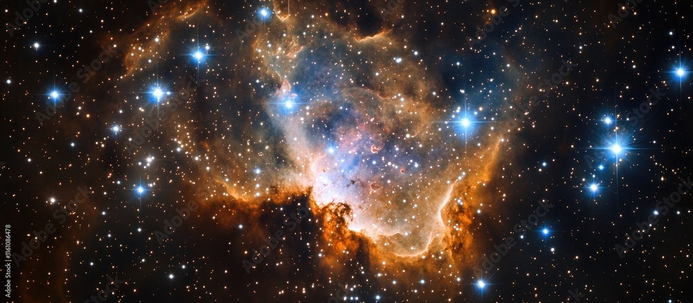 Aufkleber cosmic nebula showcasing bright colors and star clusters with ample space for text in a stunning ast