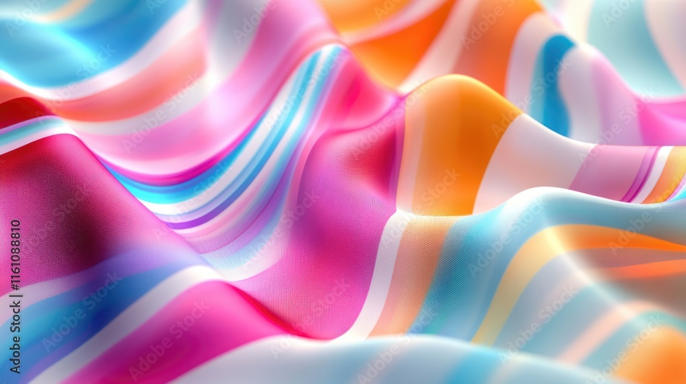Poster vibrant stripe fabric in flowing textiles with colorful backgrounds for creative design and textures
