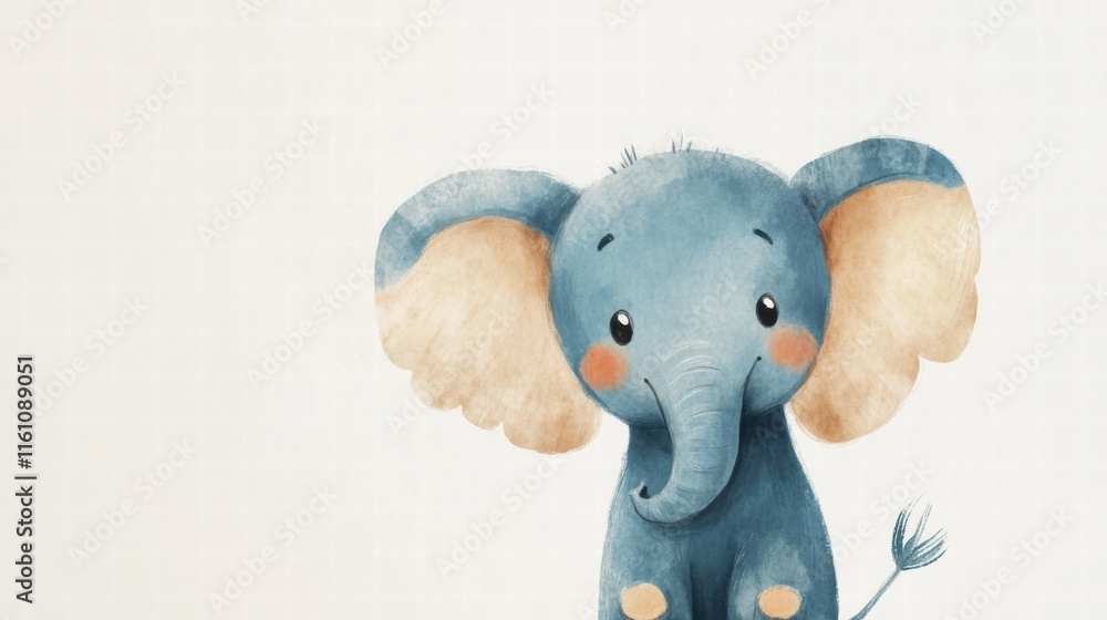 Poster Whimsical illustration of an isolated elephant with a friendly expression and soft colors, perfect for various designs. Generative AI