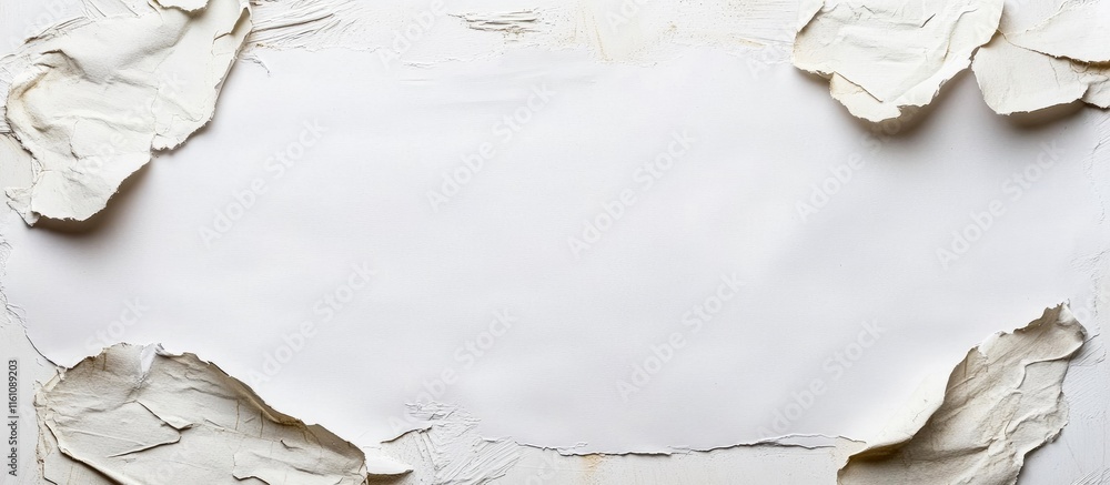 Poster worn textured white paper with frayed edges creating a blank space for your custom text or design el