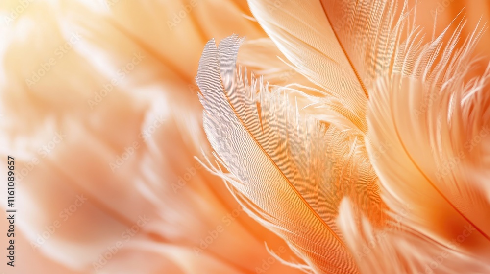 Poster delicate soft orange feathers gently cascading on a neutral background creating a serene and elegant