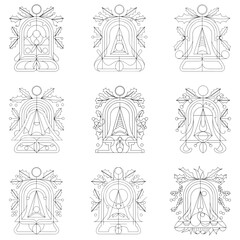 Christmas Bells coloring pages for kids. Christmas bell hanging on ribbon and holly berries leaves coloring page. Christmas Bells isolated on white