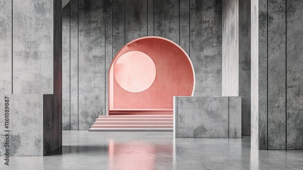 Poster abstract concrete room with unique design elements and colors
