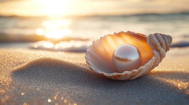 Sunrise beach pearl in seashell.