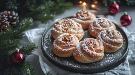 Swedish Christmas Feast Plate with Traditional Dishes and Festive Decor for a Modern Home Celebration Happy Holidays Baking Style