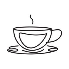 Coffee cup outline. Continuous line drawing with cup of coffee and coffee beans. Breakfast outline illustration. Line art for cafe
