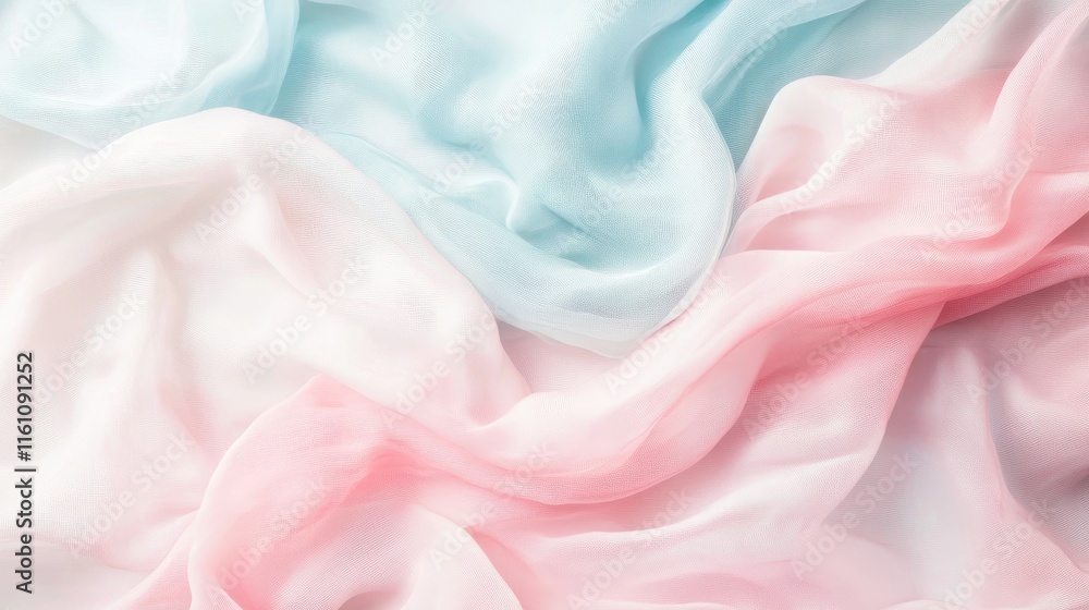 Poster soft pastel fabric textures in gentle flowing layers creating an elegant and soothing background for