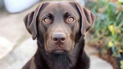 Fototapeta premium Stressed Labrador dog displaying sadness and confusion due to separation anxiety in a calm outdoor setting