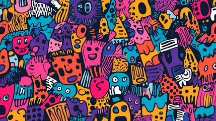Fototapeta premium Vibrant Colorful Doodle Monster Character Art