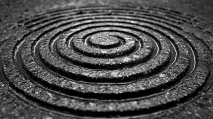 Naklejka premium Raindrops Creating Concentric Circles on Wet Ground in Black and White Artistic Texture