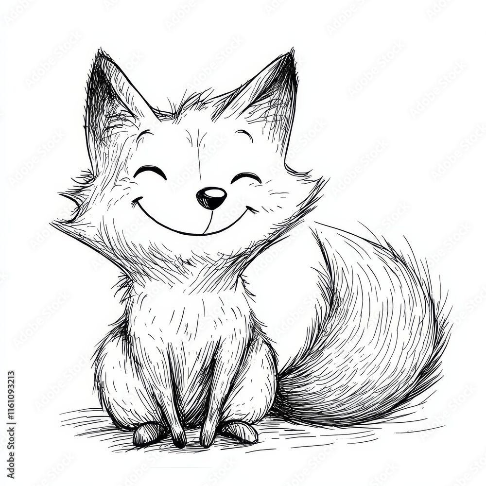Poster whimsical fox illustration: a charming illustration of a smiling fox with a playful and friendly exp