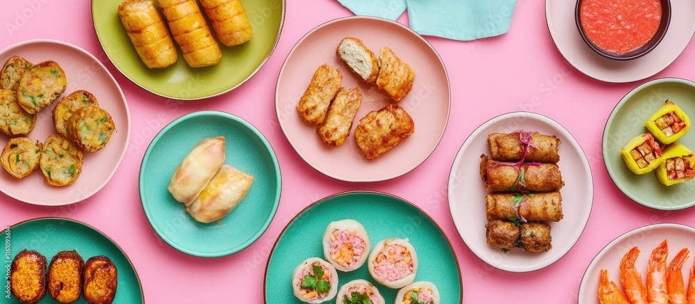 Poster colorful assorted cassava and taro dishes on plates highlighting culinary variety with space for cus