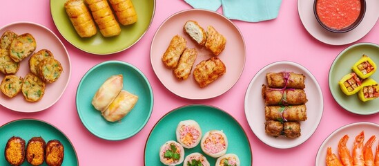 Colorful Assorted Cassava and Taro Dishes on Plates Highlighting Culinary Variety with Space for Custom Text and Branding