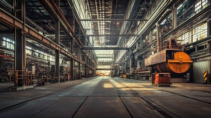 Obraz premium Expansive Concrete Floor Inside Large Factory with Natural Light