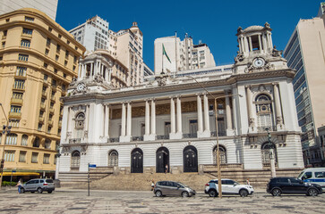 Obraz premium Historic architecture and modern buildings in Rio de Janeiro showcasing urban contrast