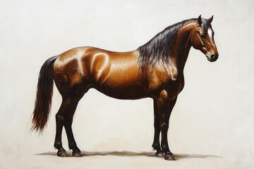 Obraz premium A realistic depiction of a brown horse standing against a plain background.