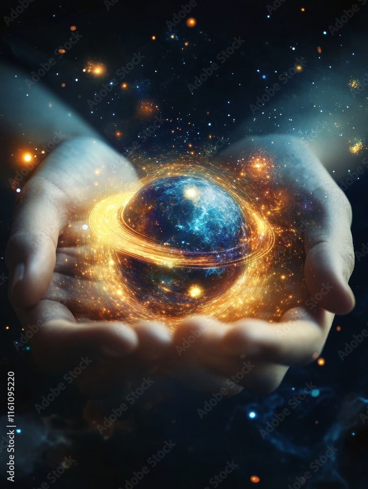 Aufkleber glowing hands holding a pulsating orb - a pair of hands cradles a small, pulsating orb of cosmic ene