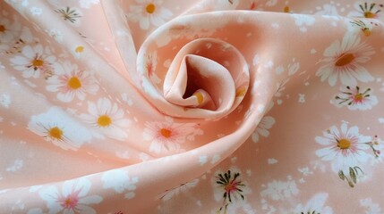 Fototapeta premium Delicate peach floral fabric background with pink hues ideal for textile designs and fashion applications.