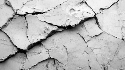 Fototapeta premium Cracked White Textured Background Close Up of Weathered Stone Surface in Monochrome