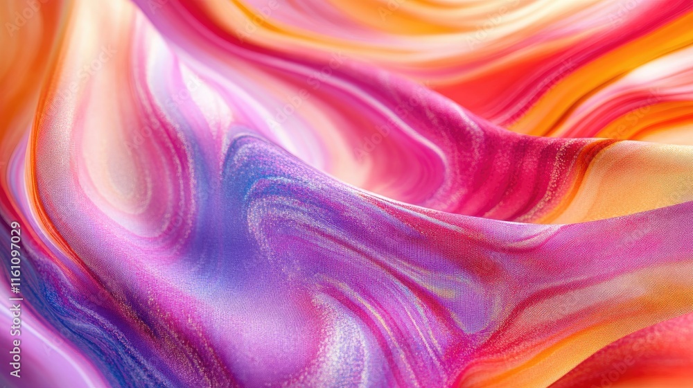 Poster vibrant abstract close up of colorful flowing fabric with swirling patterns in shades of pink and or