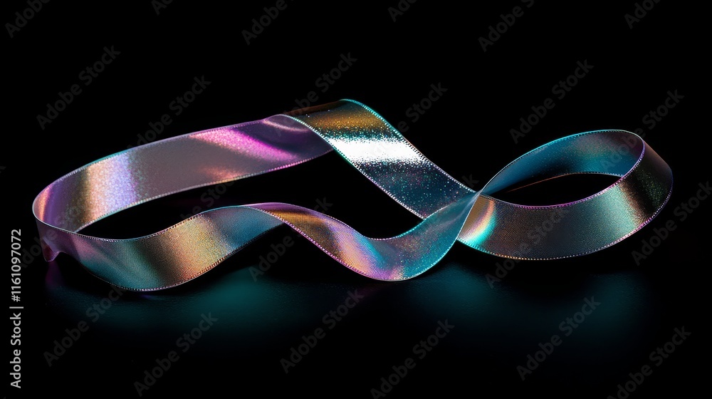 Poster iridescent ribbon swirl abstract - an abstract image of an iridescent ribbon swirling on a dark back